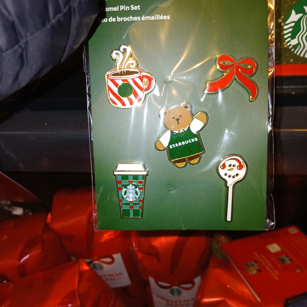 Starbucks Festive Pin Collection with Red and Green Accents